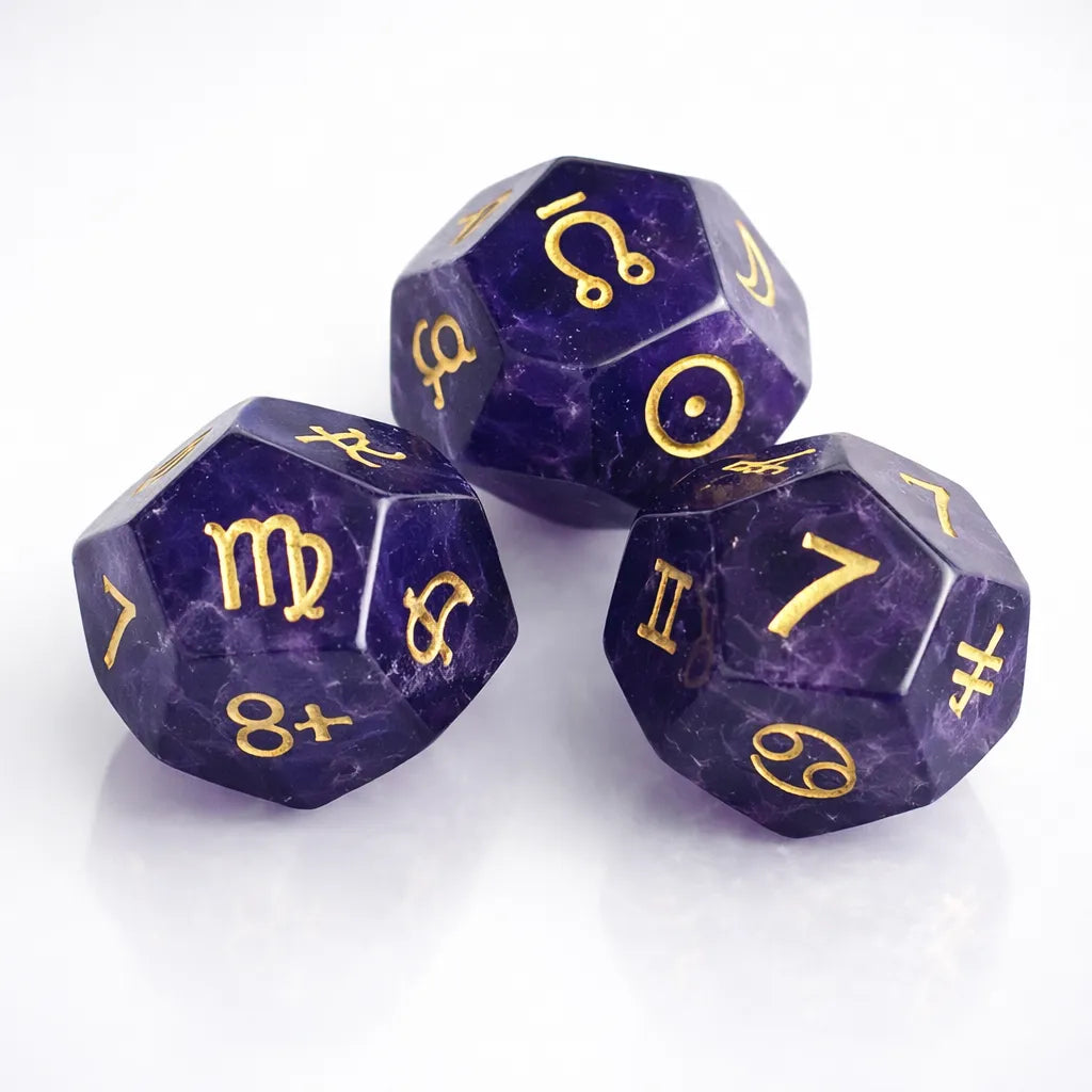 Amethyst Crystal Ball and Astro stone Dice Set– Align Energy