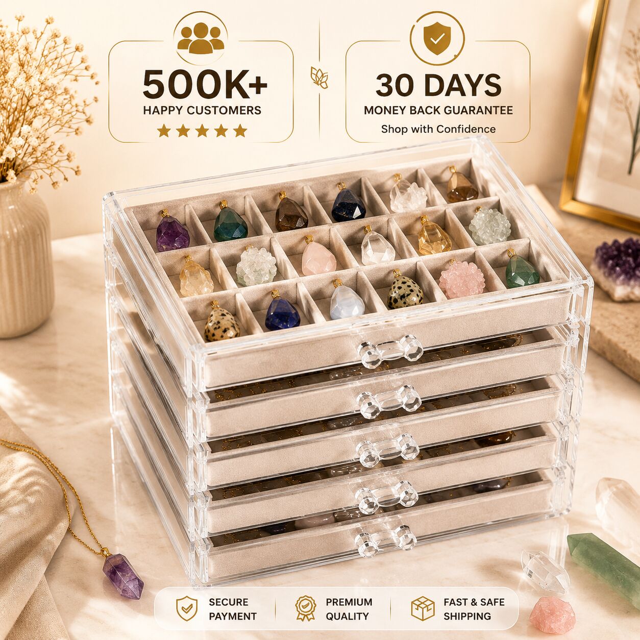 Crystal & Gemstone Display Case — Organized Elegance
