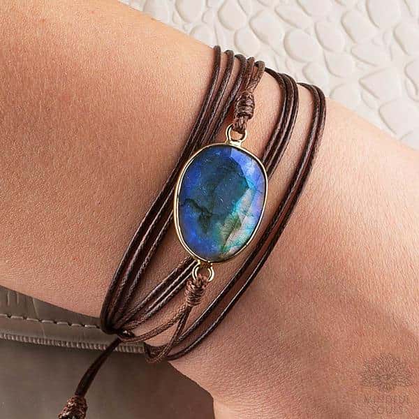 Labradorite String Bracelet Brown Strap