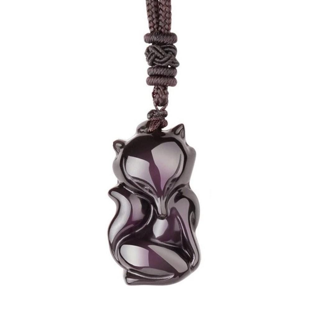 Obsidian Dragon Fox Protection Necklace
