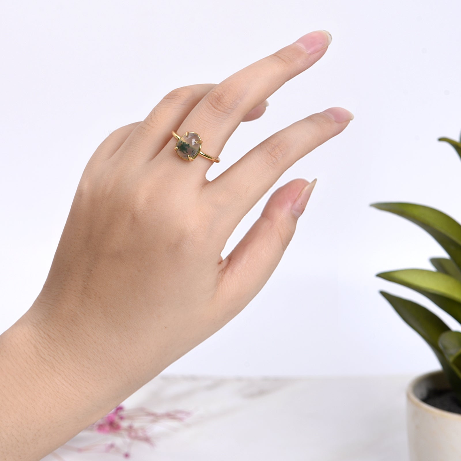 Vintage Green Moss Agate Ring
