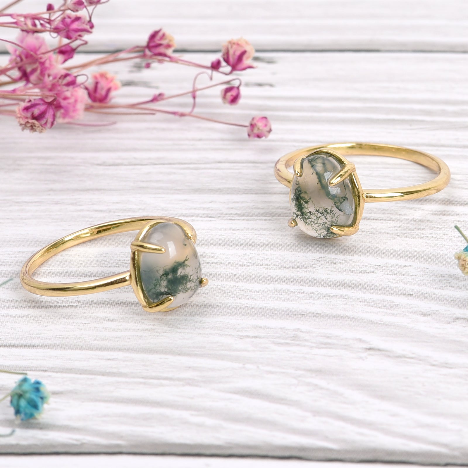 Vintage Green Moss Agate Ring