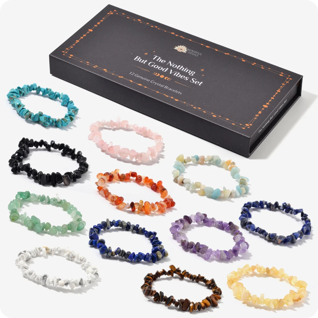 Solve Everyday Challenges with Ease - Natural Crystal 12 Bracelet Set with Storage Box