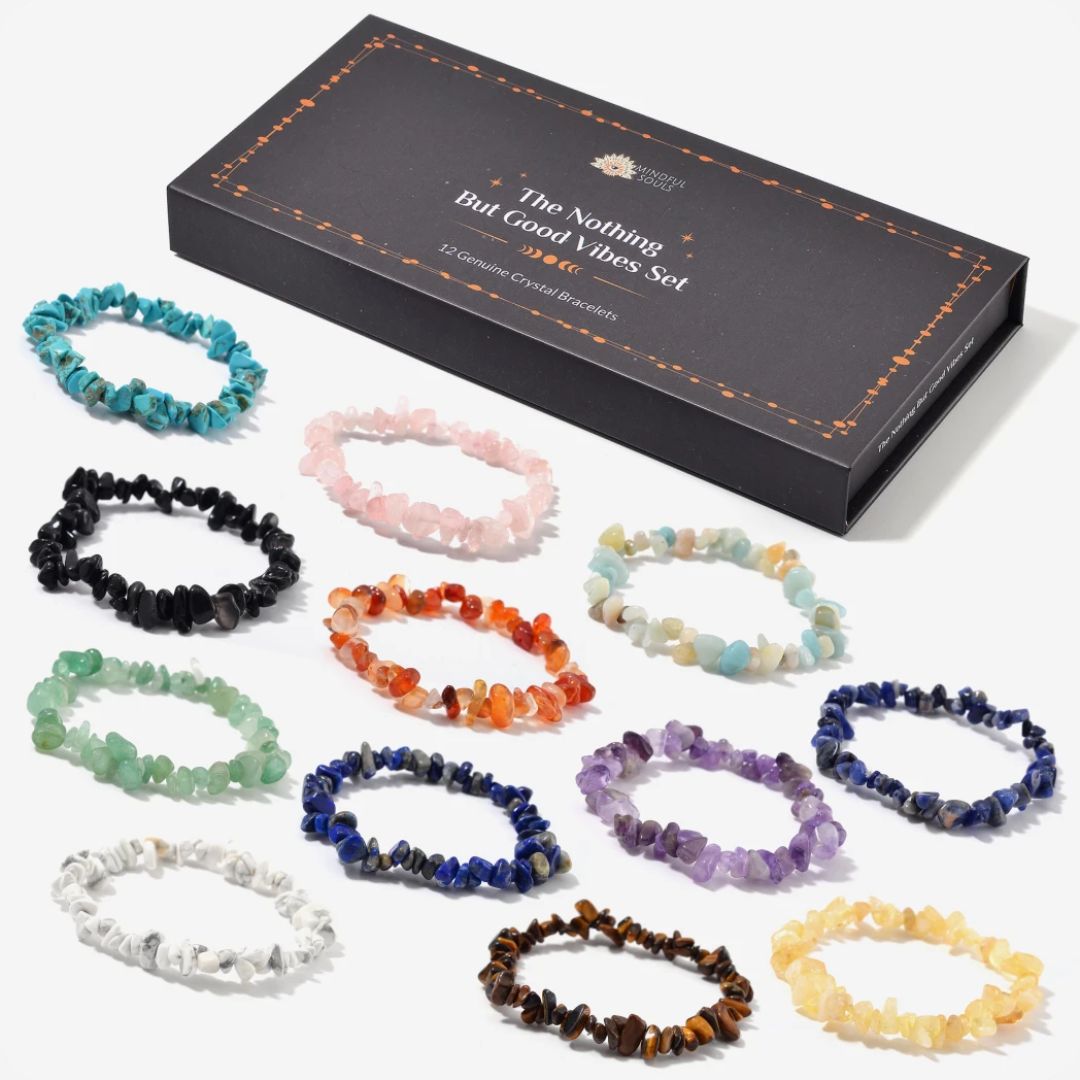 12 Bracelet Natural Crystal Set with Storage Box + FREE Crystal Wisdom Deck