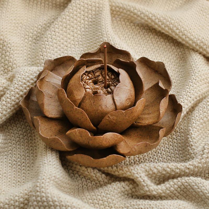 Light Brown Lotus Waterfall Backflow Incense Burner