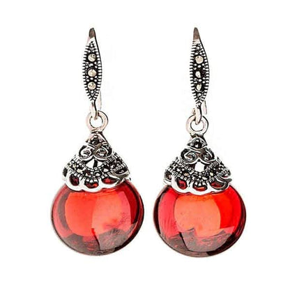 Silver Drop Earrings Garnet Stone