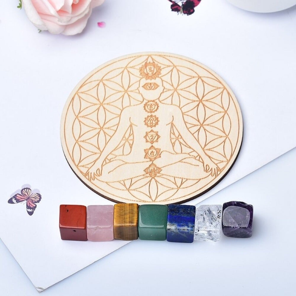 Chakra Stone Set With Crystal Grid Board