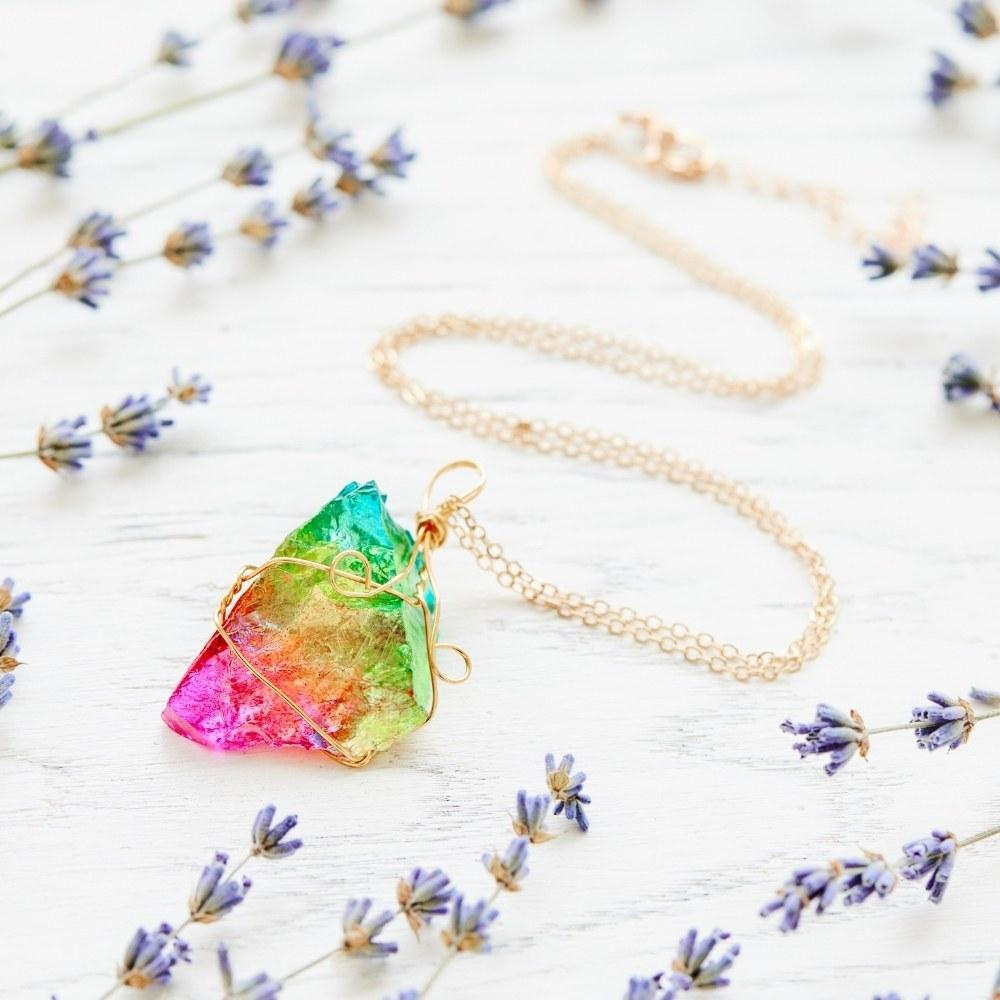 Rainbow Aura Quartz Crystal Necklace