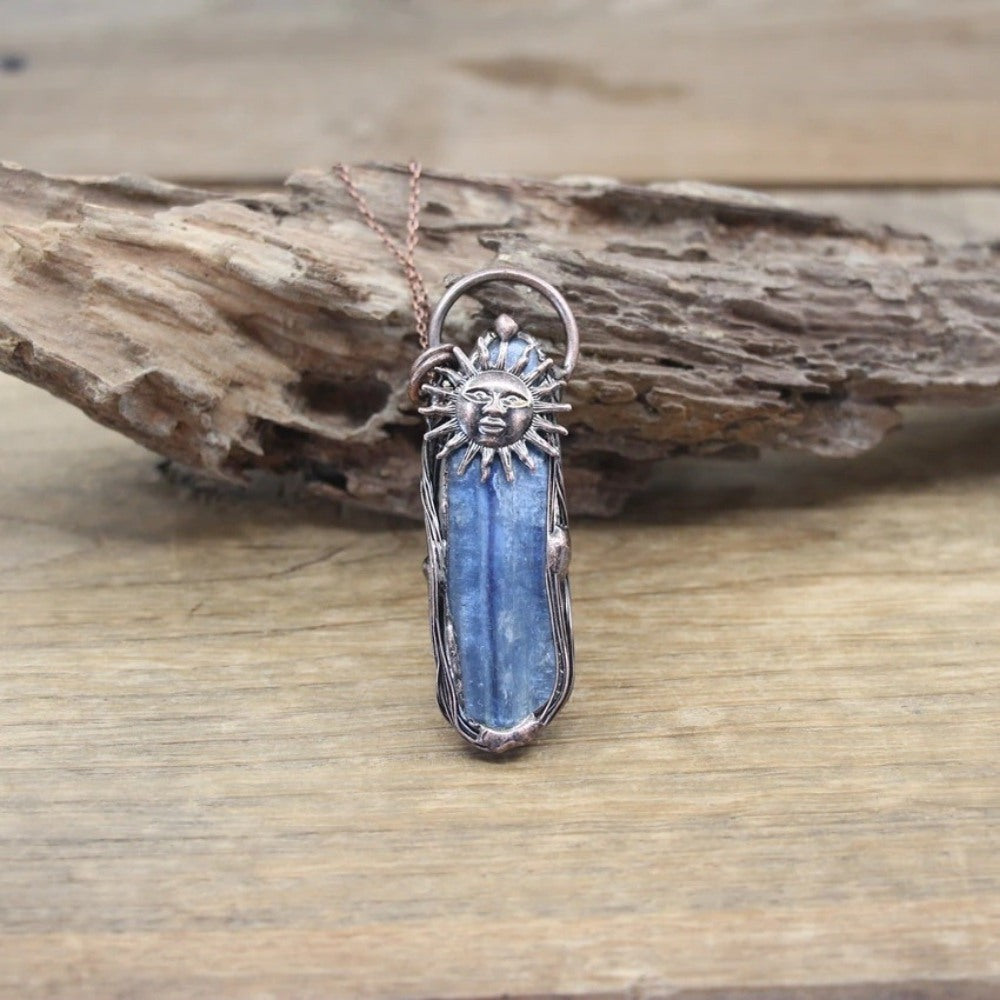 Blue Kyanite Sun Pendant Necklace