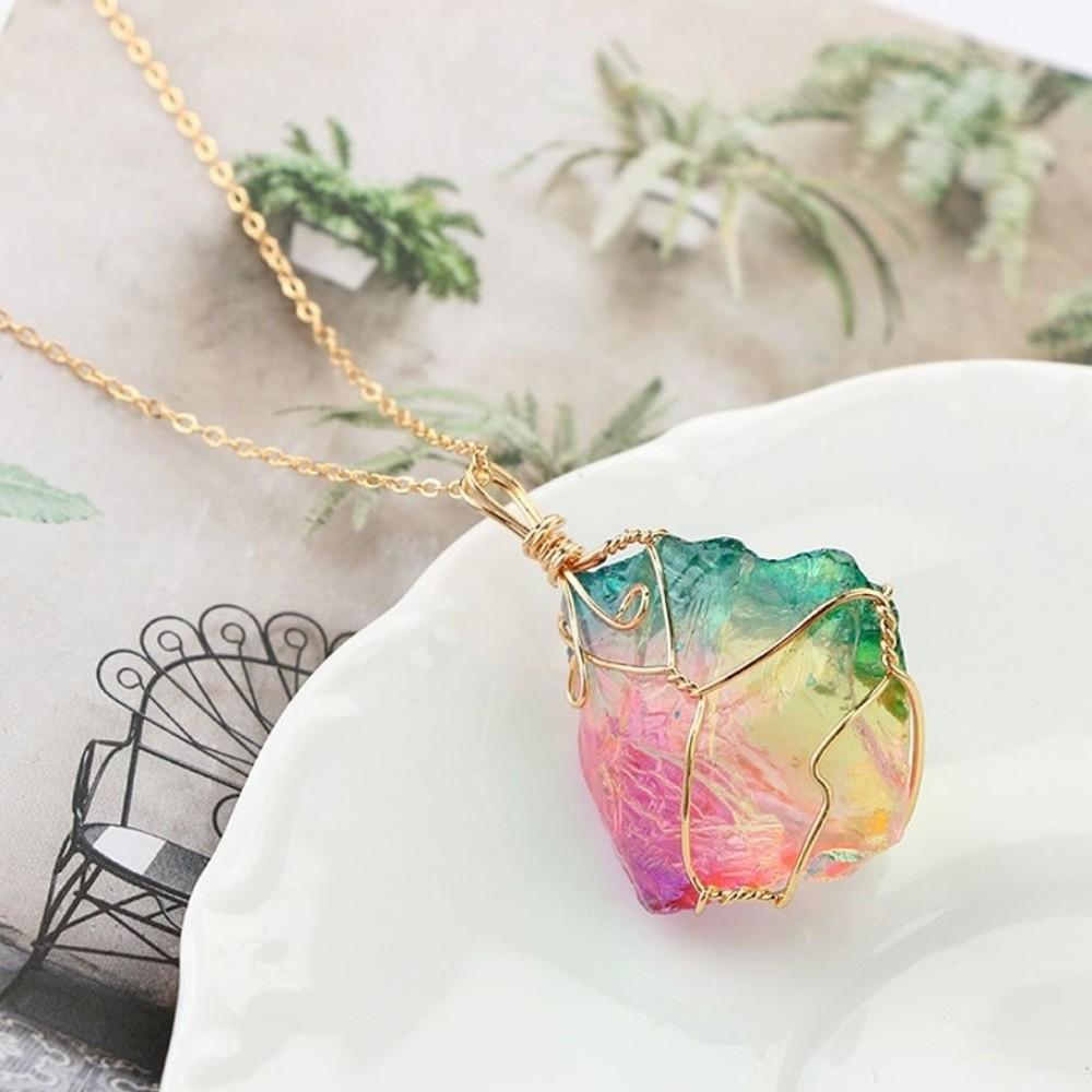 Rainbow Aura Quartz Crystal Necklace