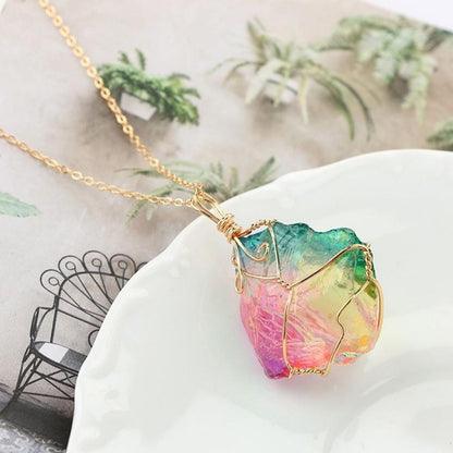Rainbow Aura Quartz Crystal Necklace