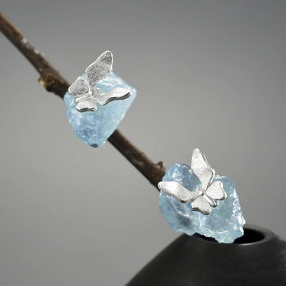 Butterfly Aquamarine Stud Earrings