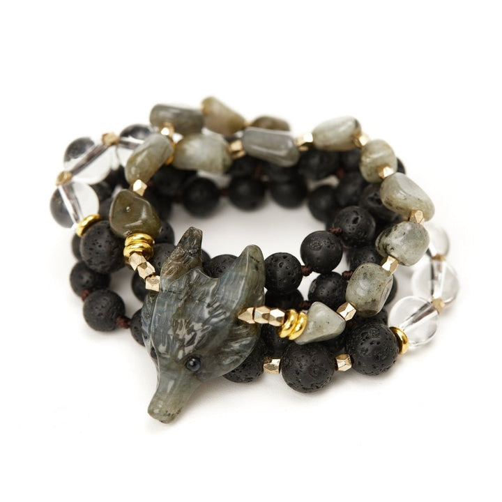 Labradorite Crystal Wolf Beaded Necklace