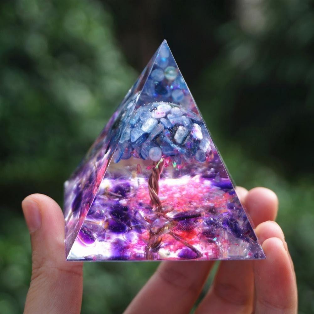 Kyanite With Amethyst Tree of Life Orgonite Pyramid