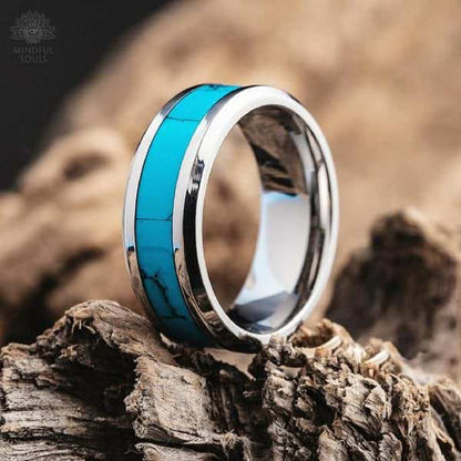 Blue Turquoise Tungsten Ring