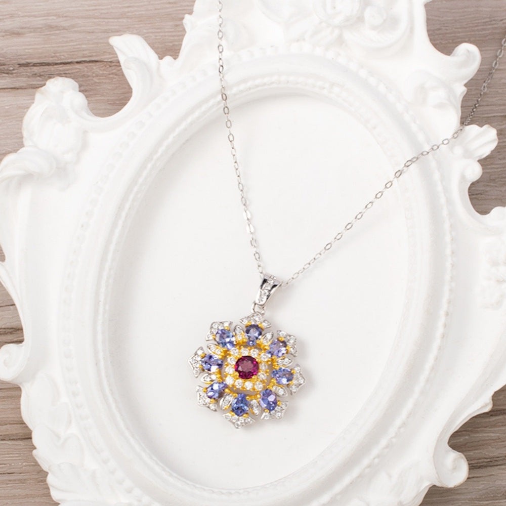 Tanzanite Necklace with Brazilian Garnet Gem