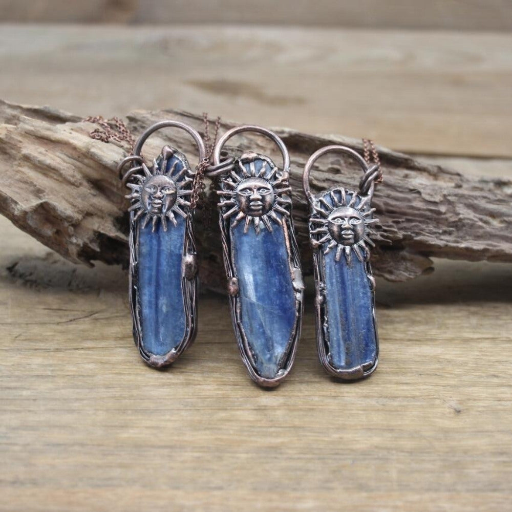 Blue Kyanite Sun Pendant Necklace