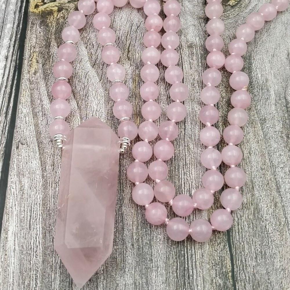 Natural Rose Quartz Bead Necklace