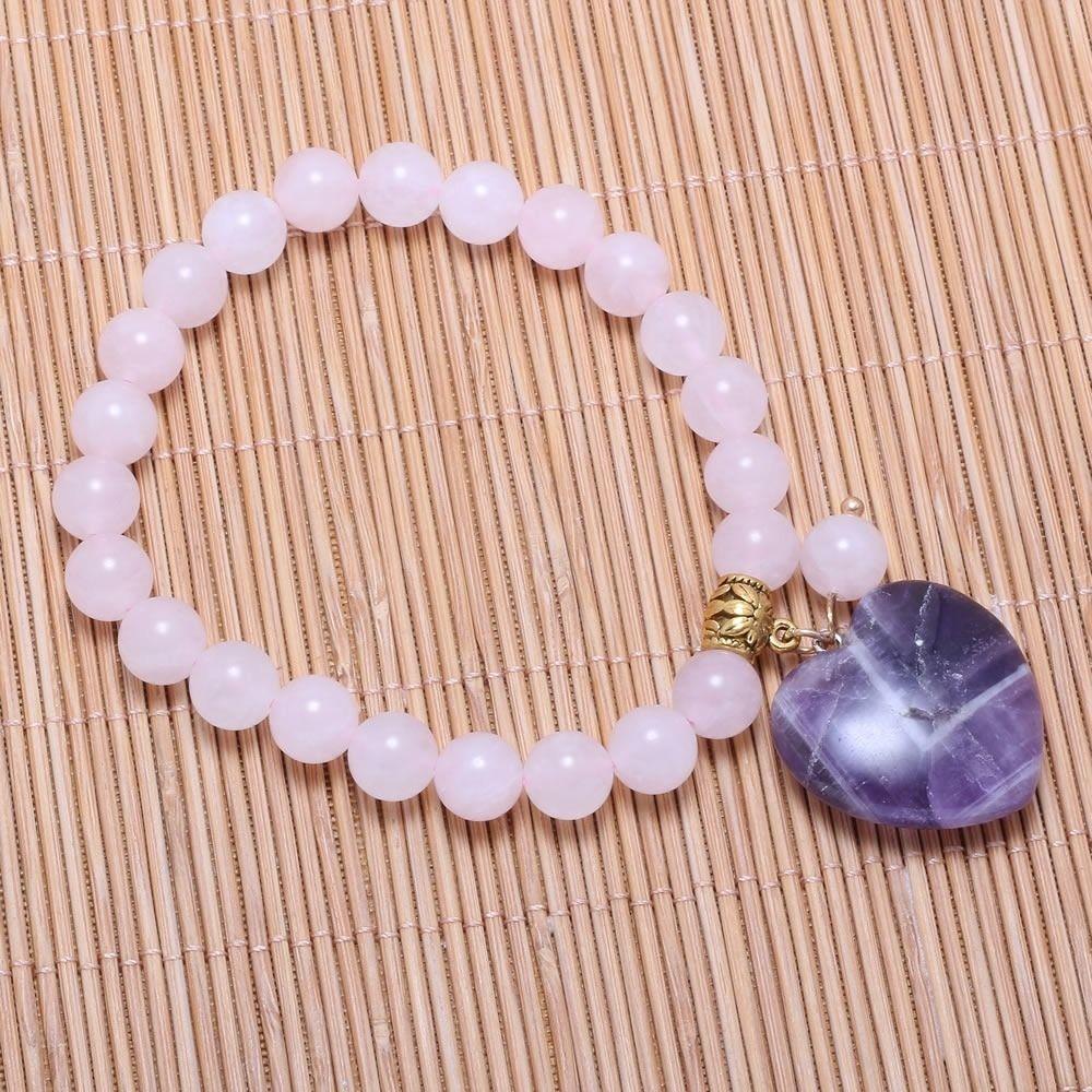 Rose Quartz Heart Pendant Bracelet