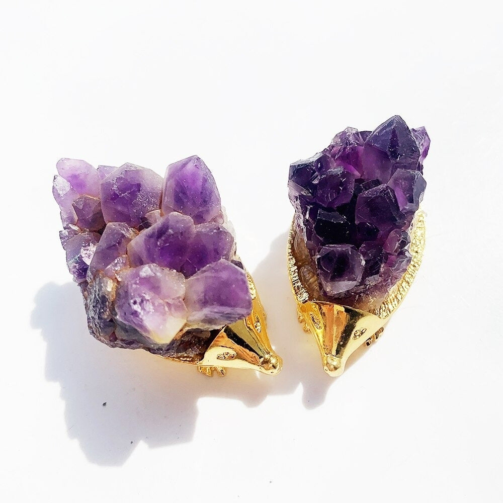 Raw Amethyst Cluster Hedgehog Figurines