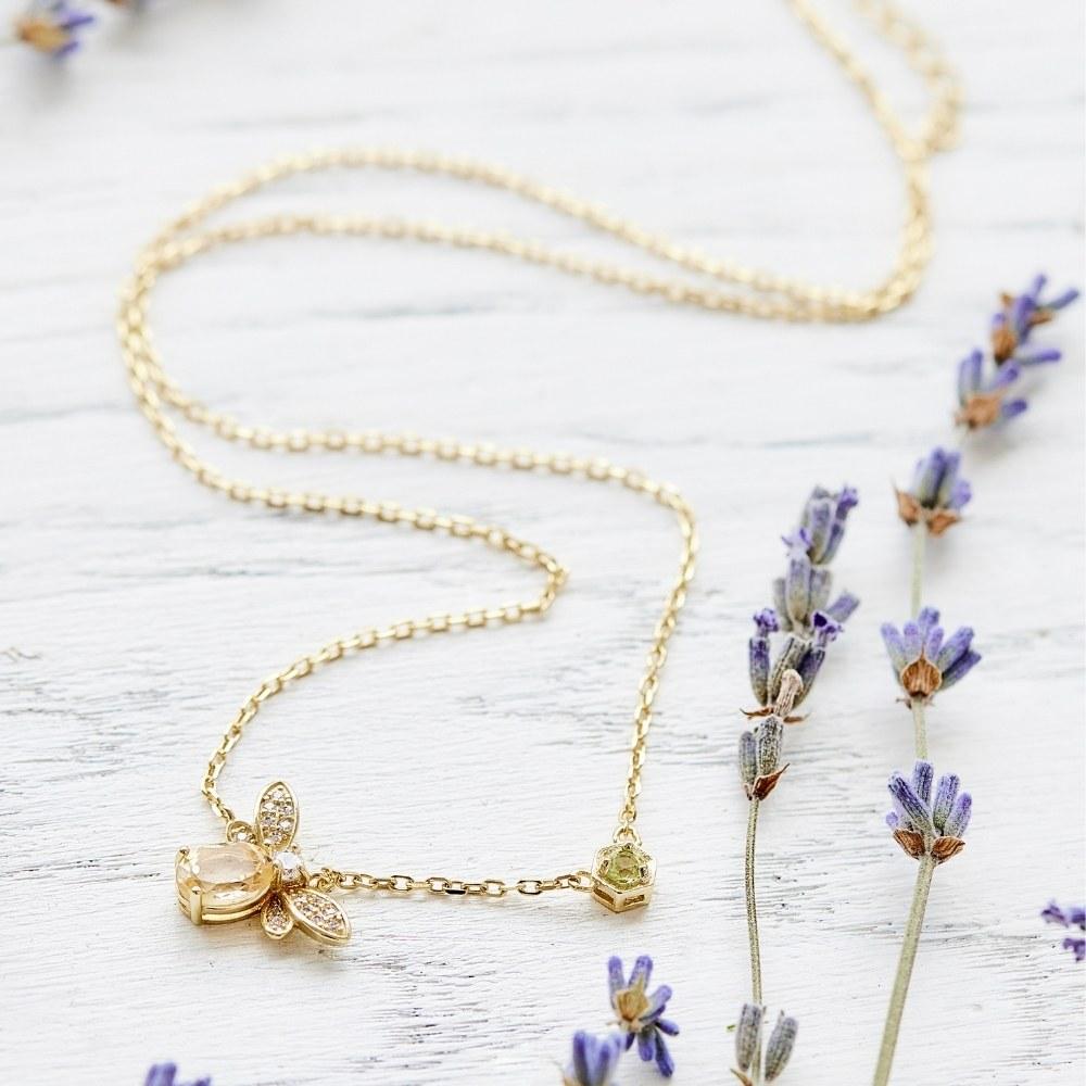 Citrine Gemstone Bee Necklace