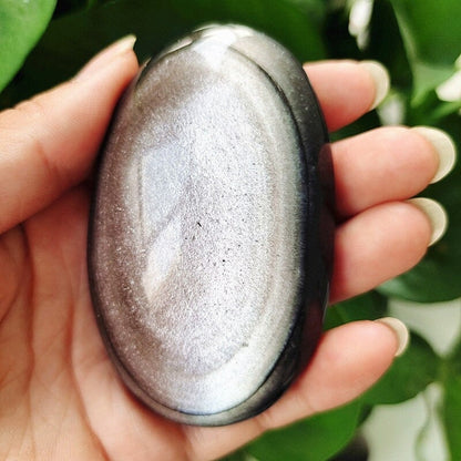 Silver Sheen Obsidian Palm Stone