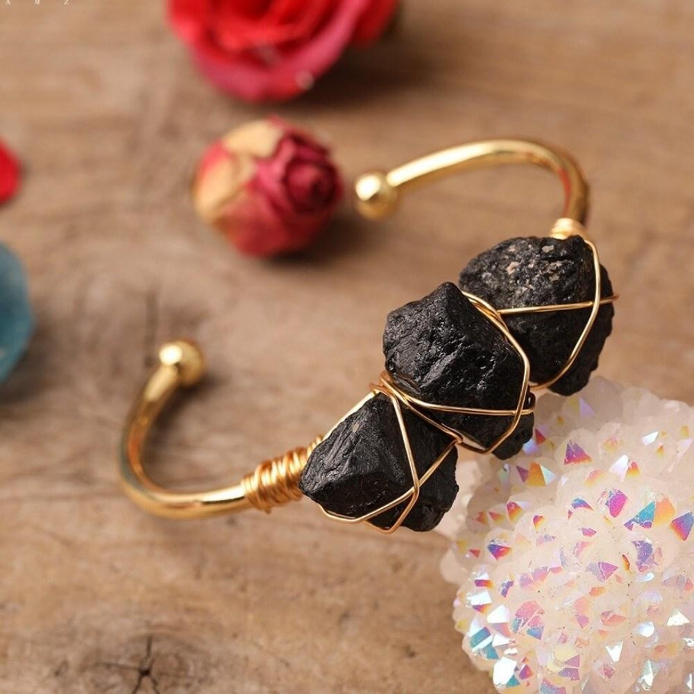 Black Tourmaline Stone Wire Bracelet