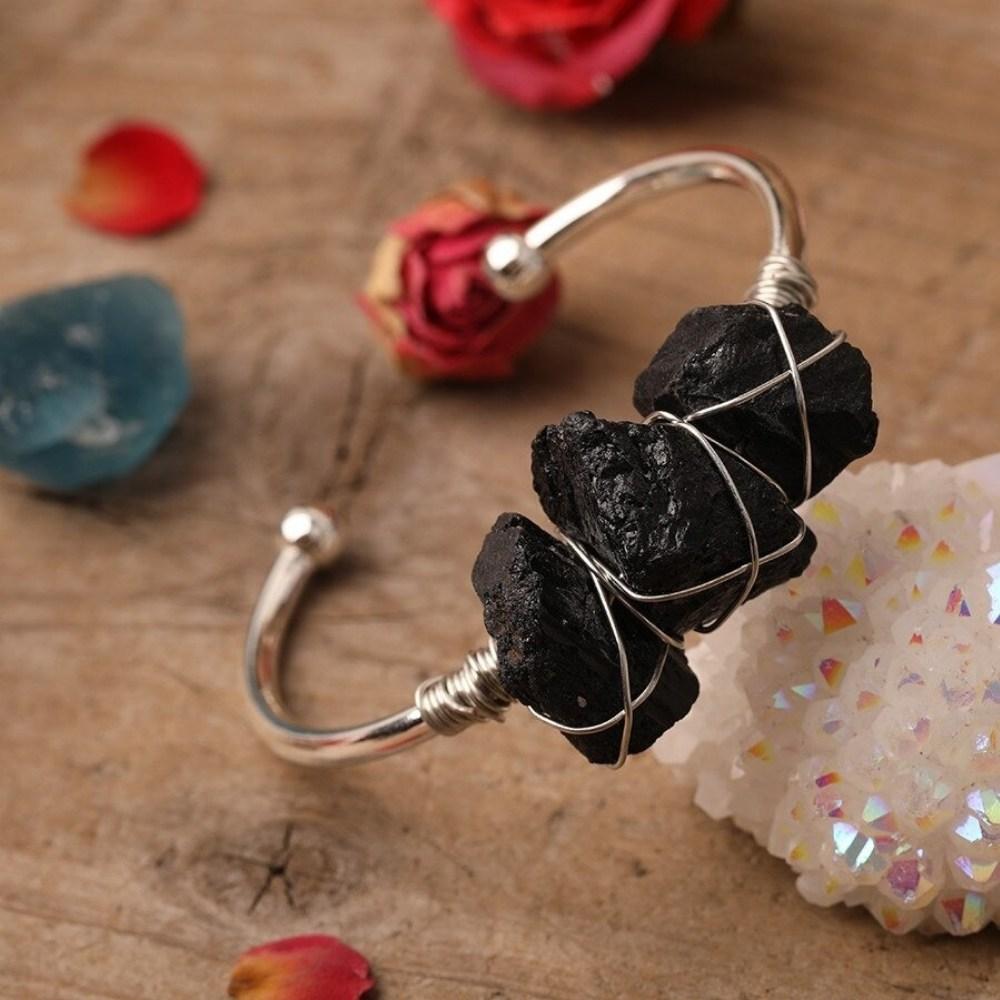 Black Tourmaline Stone Wire Bracelet