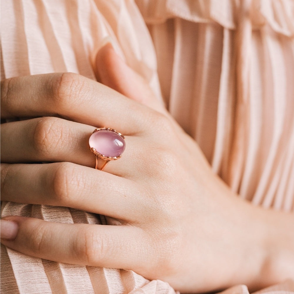 Natural Rose Quartz Gemstone Ring