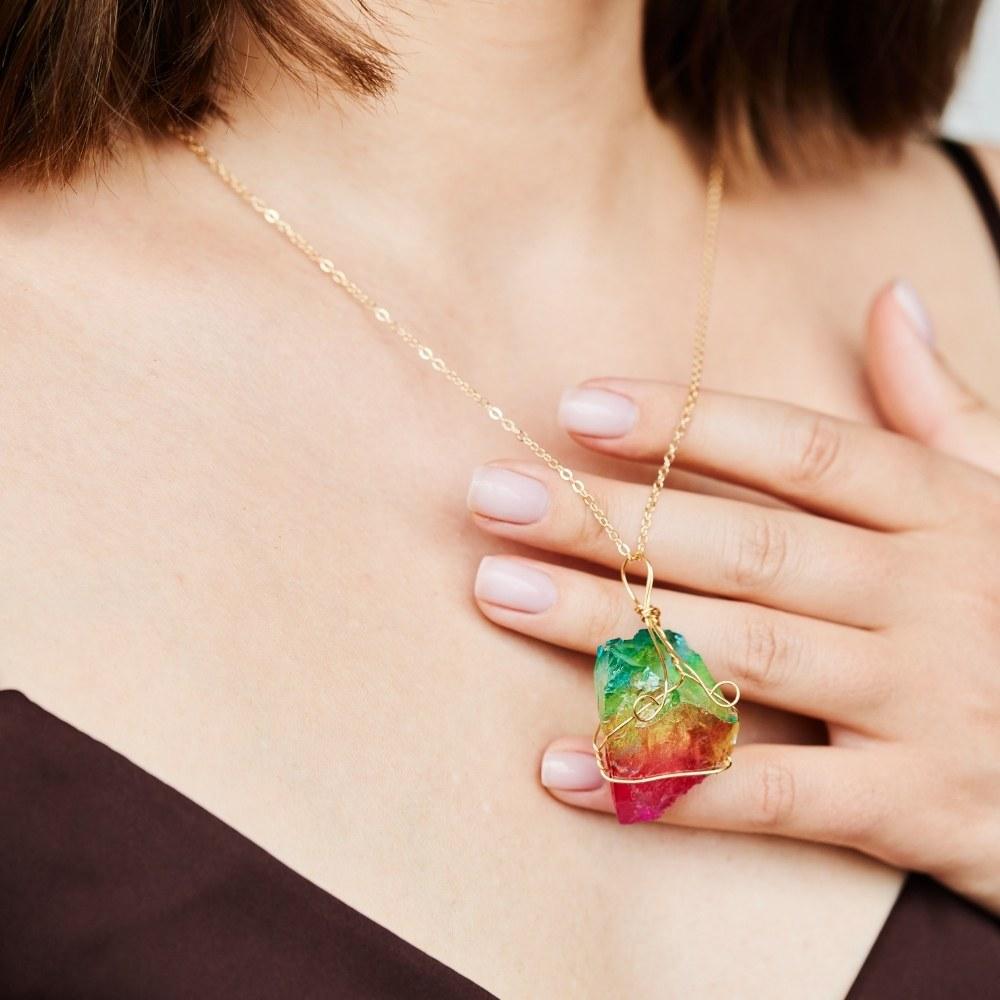 Rainbow Aura Quartz Crystal Necklace
