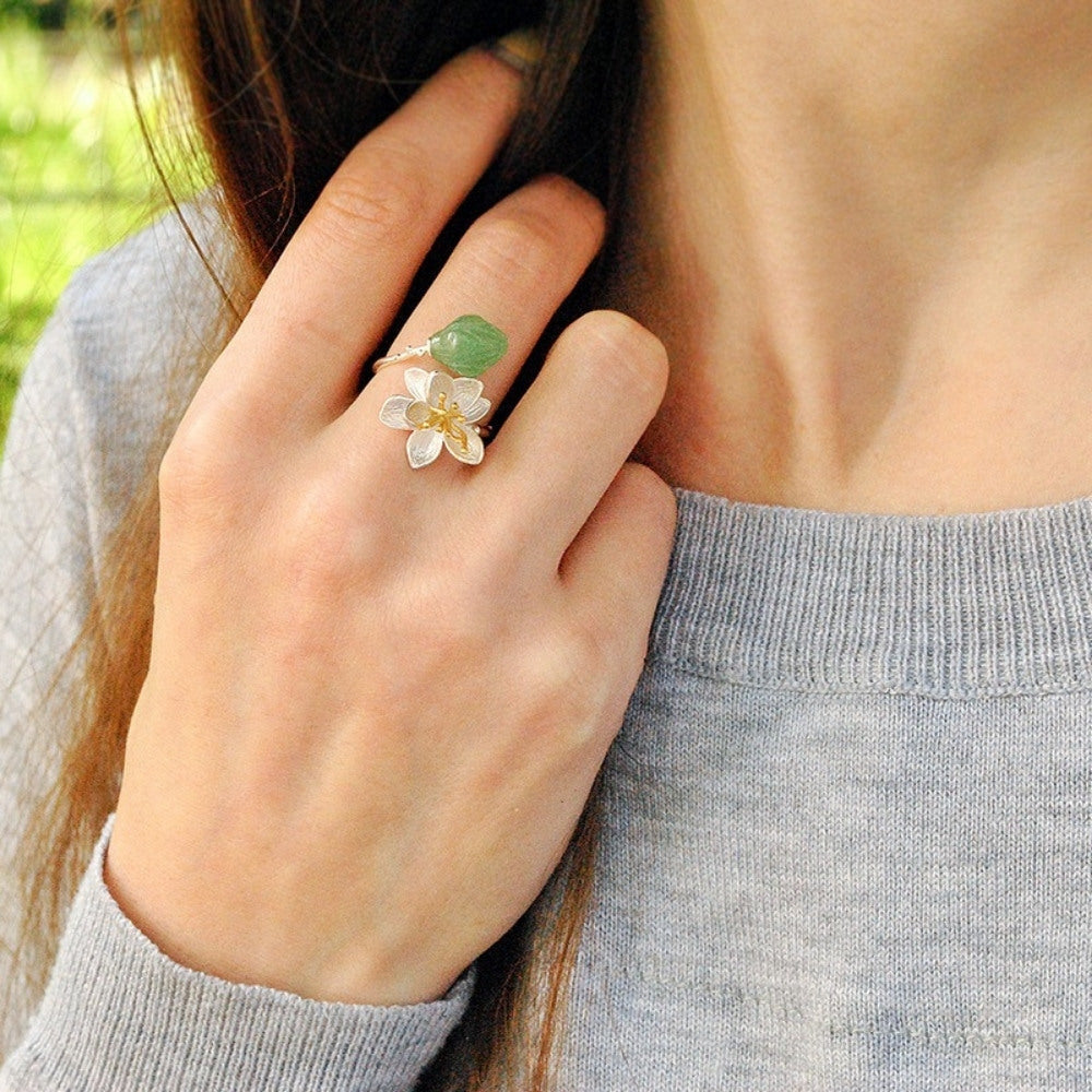 Aventurine Crystal Flower Ring