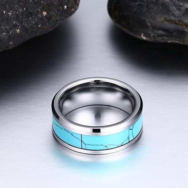Blue Turquoise Tungsten Ring