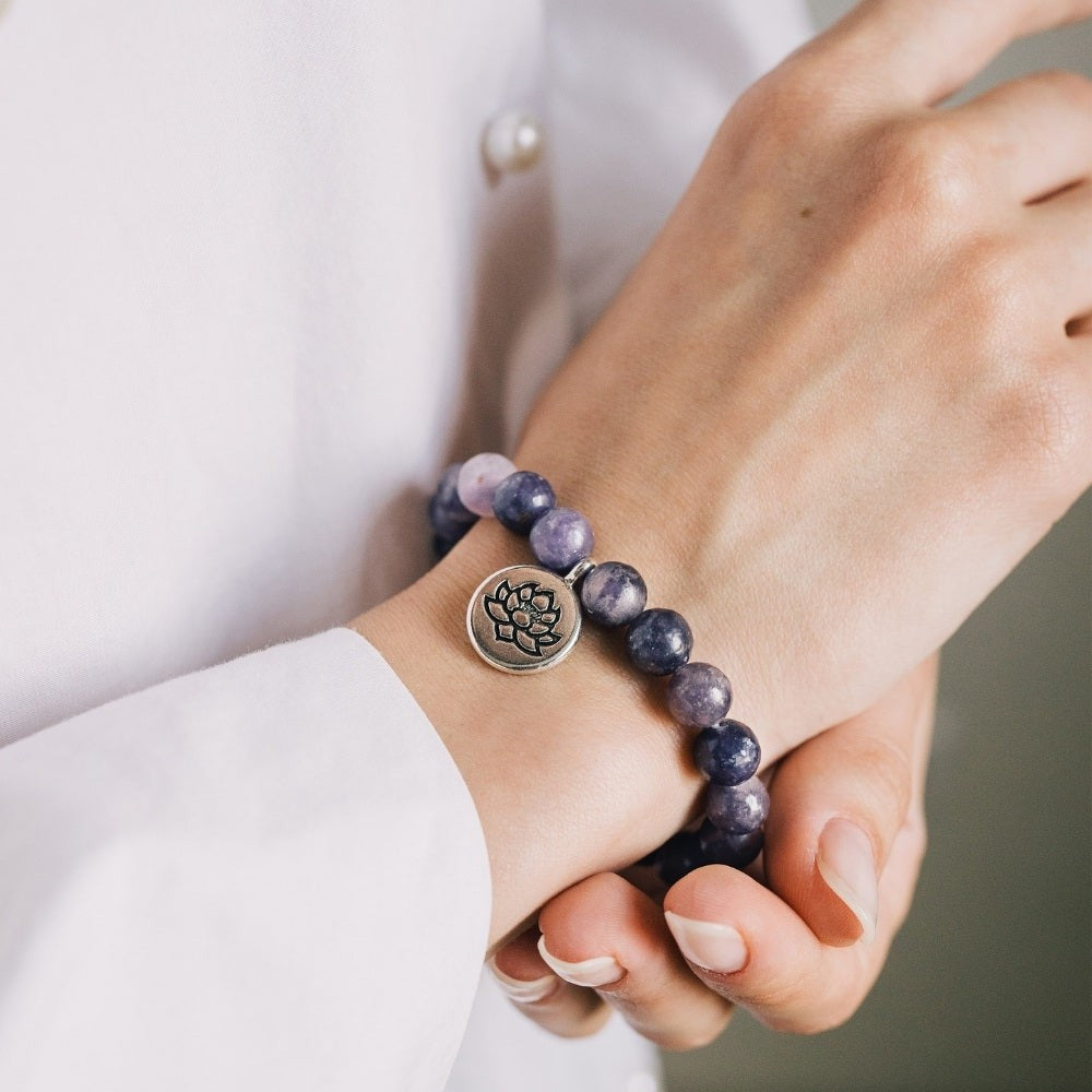 Purple Lepidolite Crystal Charm Bracelet