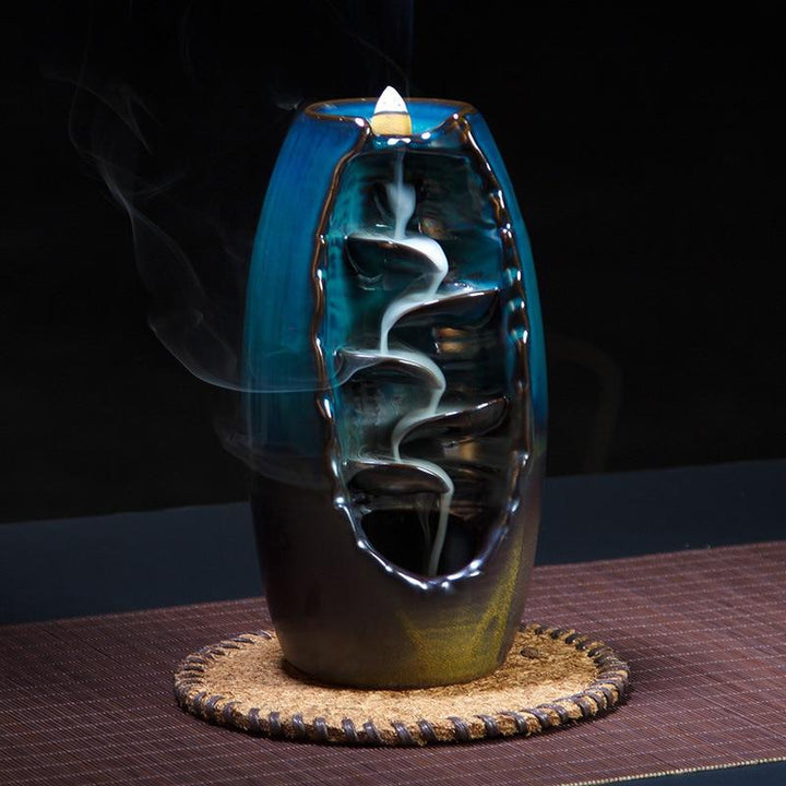 Blue Ceramic River Waterfall Backflow Incense Burner