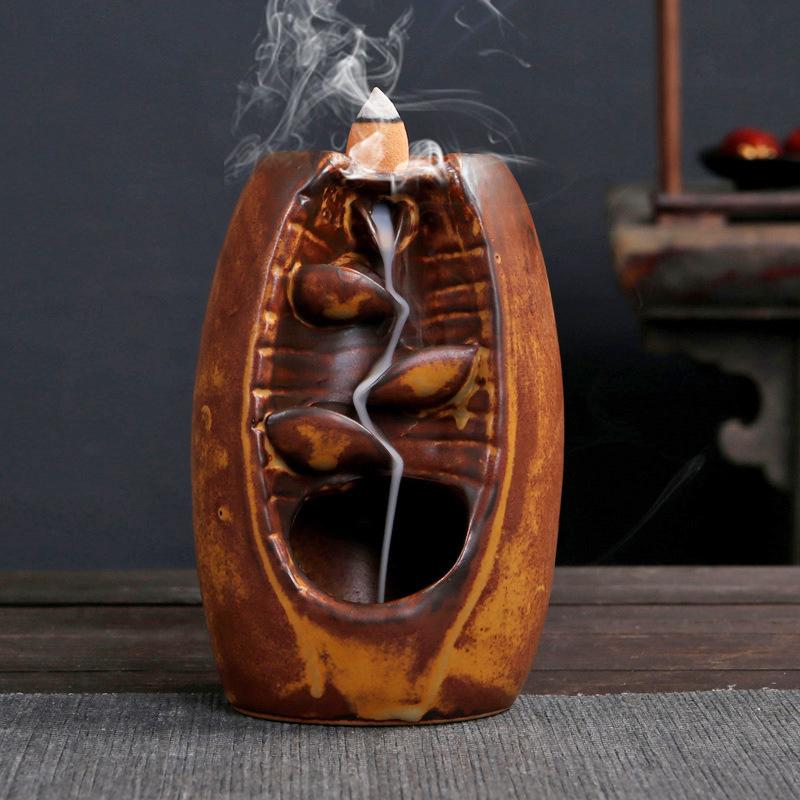 Orange Ceramic River Waterfall Backflow Incense Burner