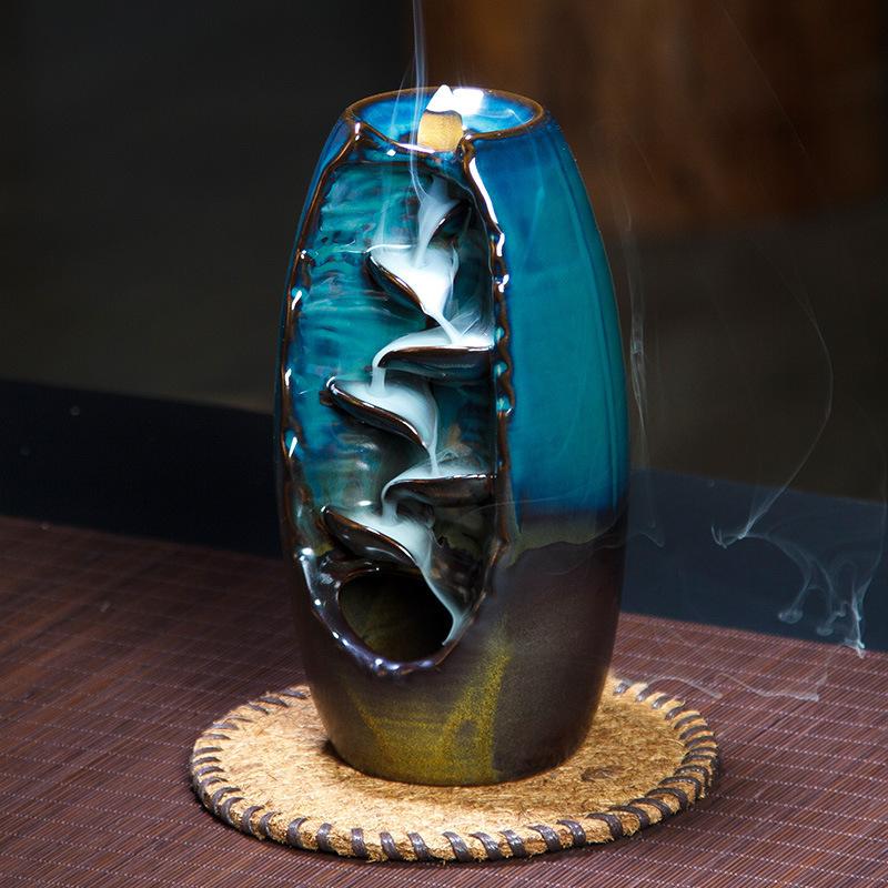 Blue Ceramic River Waterfall Backflow Incense Burner