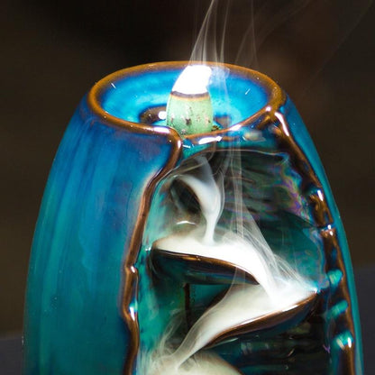 Blue Ceramic River Waterfall Backflow Incense Burner