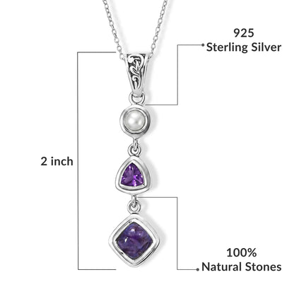 Natural Charoite, Amethyst & Pearl Necklace in Sterling Silver