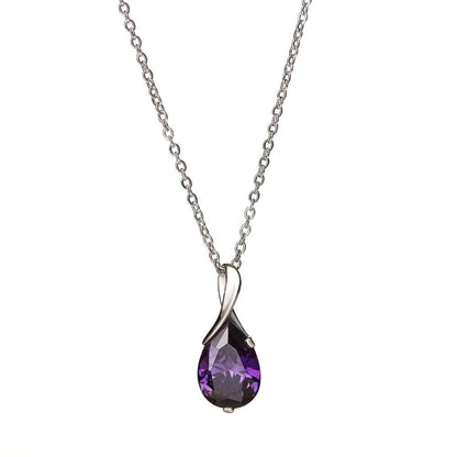 Silver Crystal Drop Amethyst Necklace