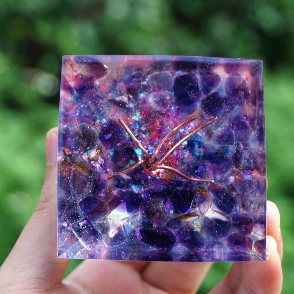 Kyanite With Amethyst Tree of Life Orgonite Pyramid