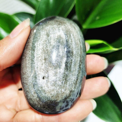 Silver Sheen Obsidian Palm Stone