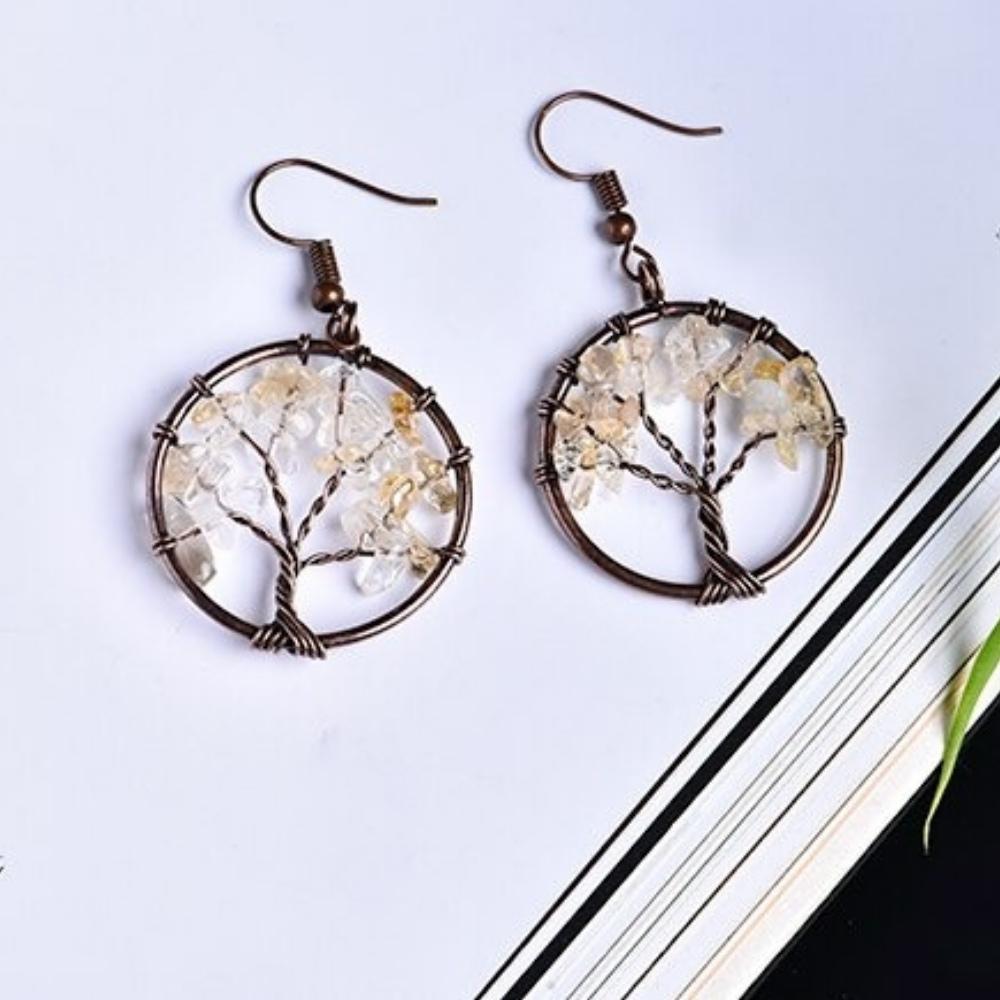 Tree of Life Wire Crystal Earrings