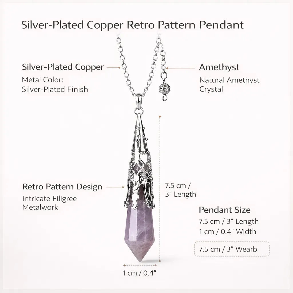 Silver-Plated Copper Retro Pattern Pendant — Timeless Elegance with Healing Energy