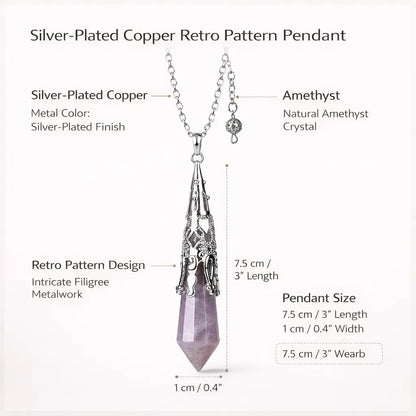 Silver-Plated Copper Retro Pattern Pendant — Timeless Elegance with Healing Energy