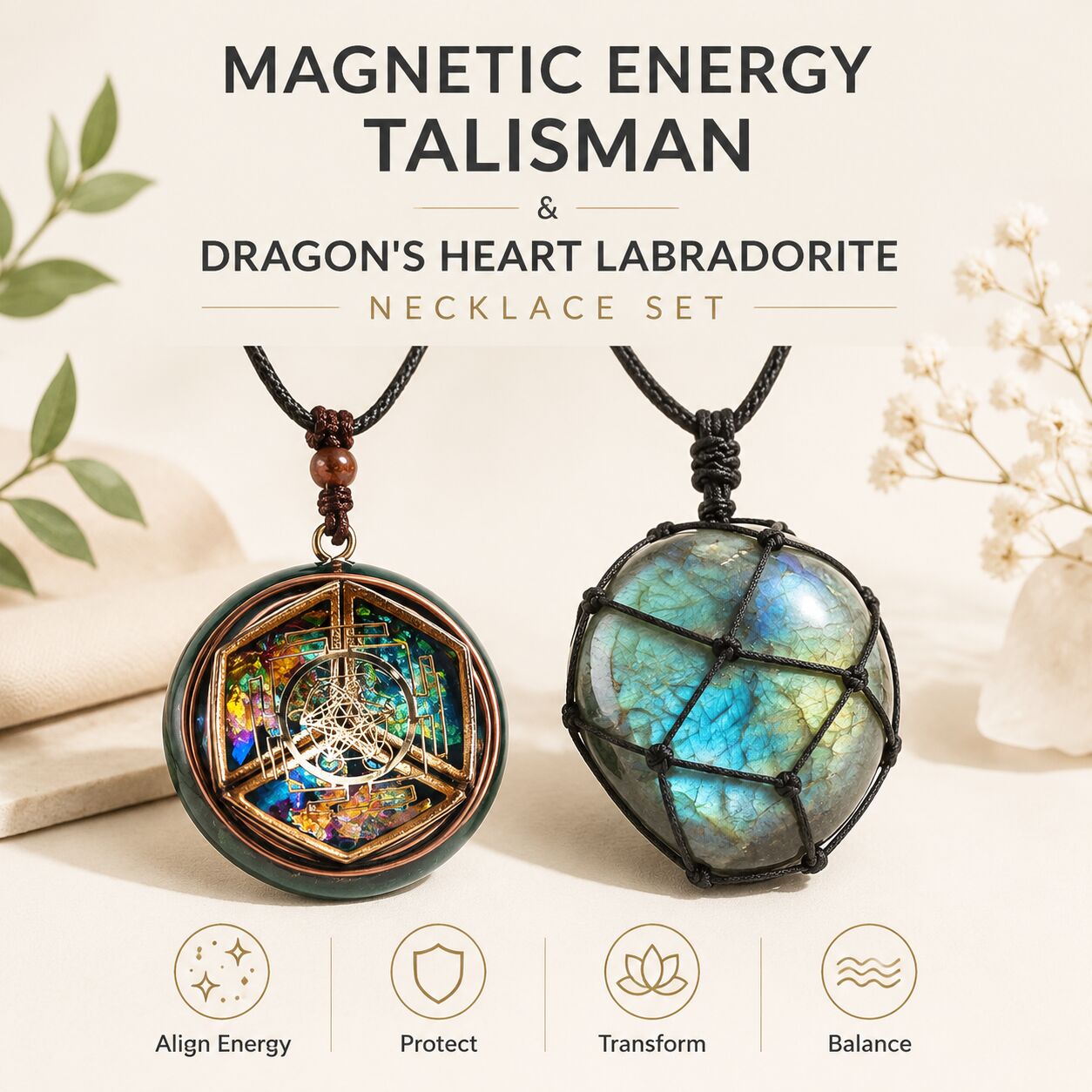 Magnetic Energy Talisman & Dragon's Heart Labradorite – Necklace Set