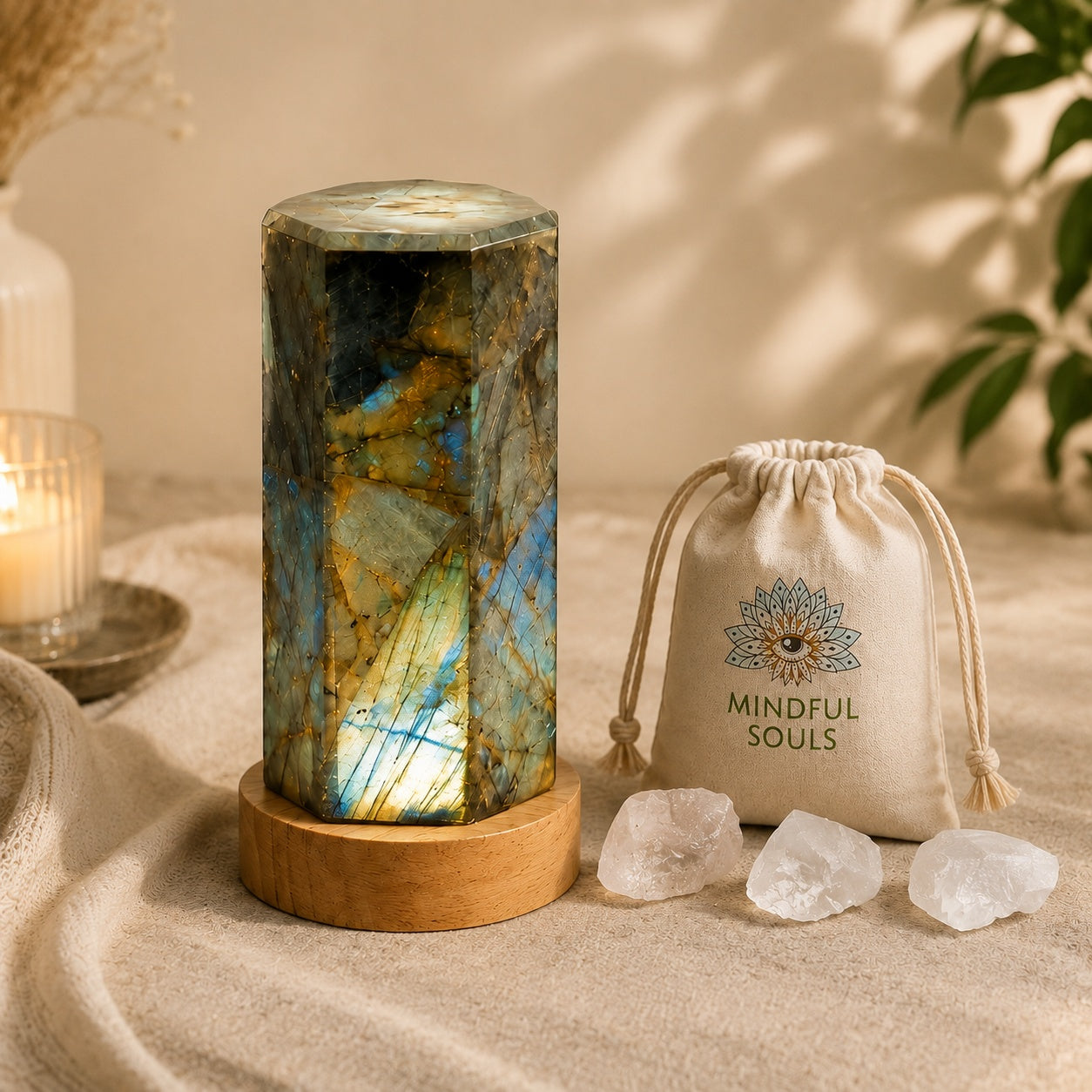 Labradorite Lamp with 3-Crystal Mystery Bag –  Relaxation Bundle