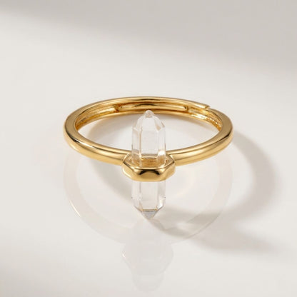 Thin Crystal Point Double Bead Ring — Sleek Healing Stone Jewelry