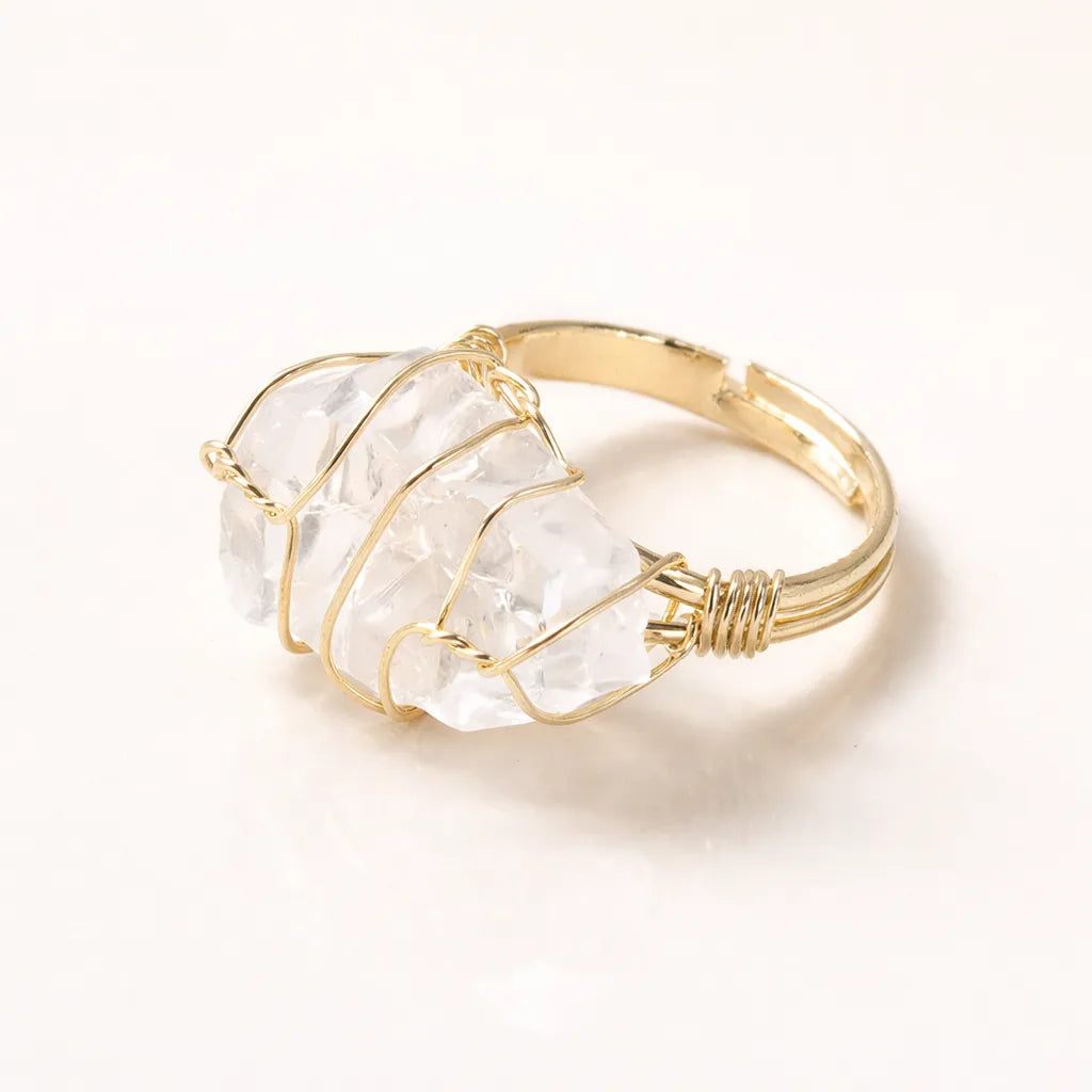 Healing Crystal Adjustable Ring — Natural Gemstone Statement Jewelry