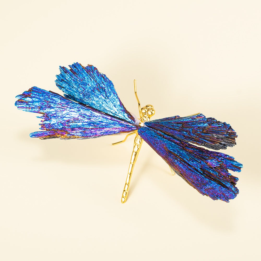 Titanium Rainbow Quartz Dragonfly Figurine