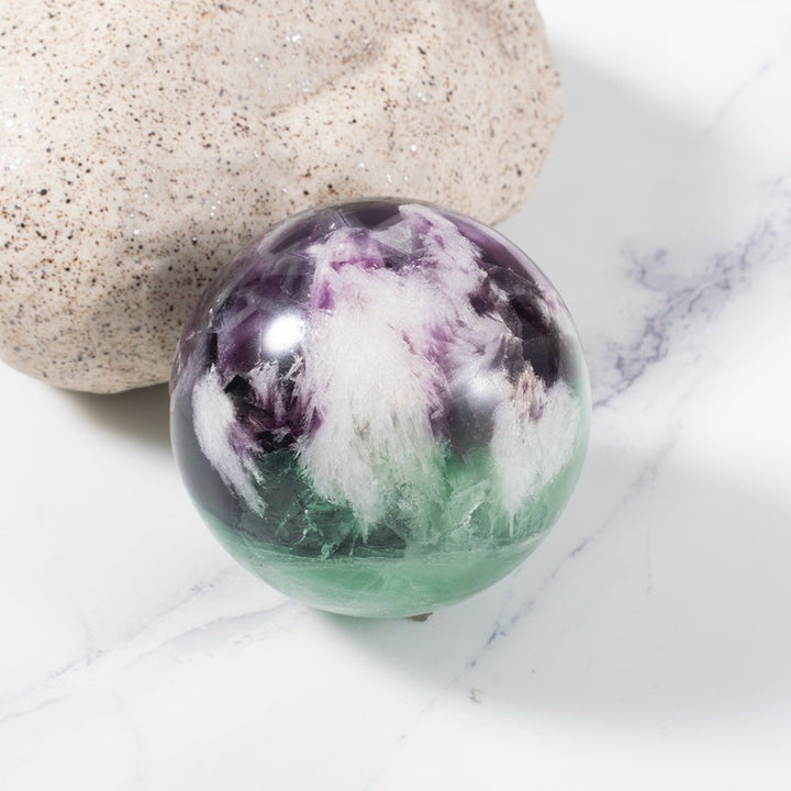 Natural Feather Fluorite Crystal Sphere